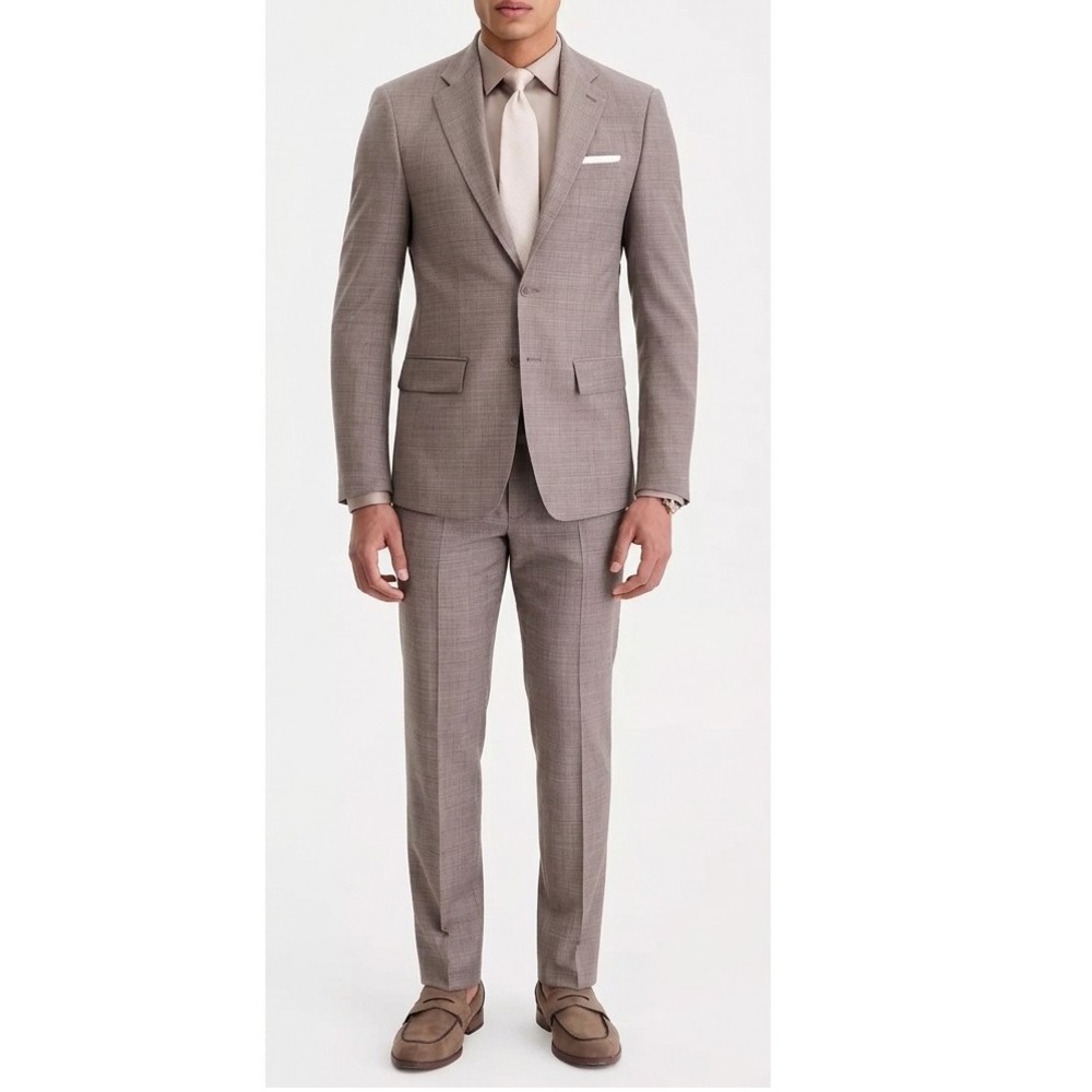 Calvin Klein Suit Mens Slim fit Wool Jacket Blazer 44S Pants 38x30 Light Brown